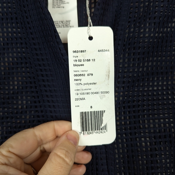NWT Akris Punto Navy Techno Grid Collared Blouse - Picture 9 of 9